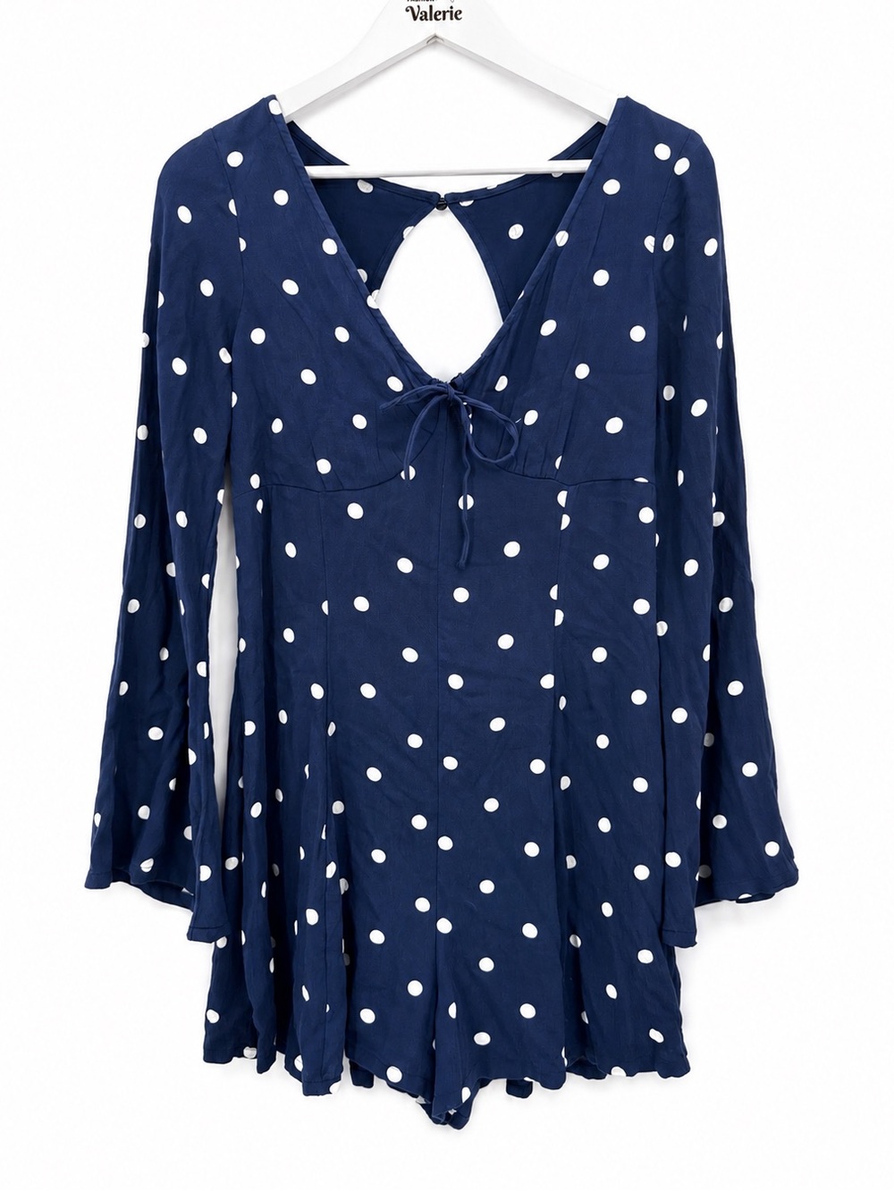 American Eagle Blue Polka Dot Romper Long Sleeve Flare Size Medium